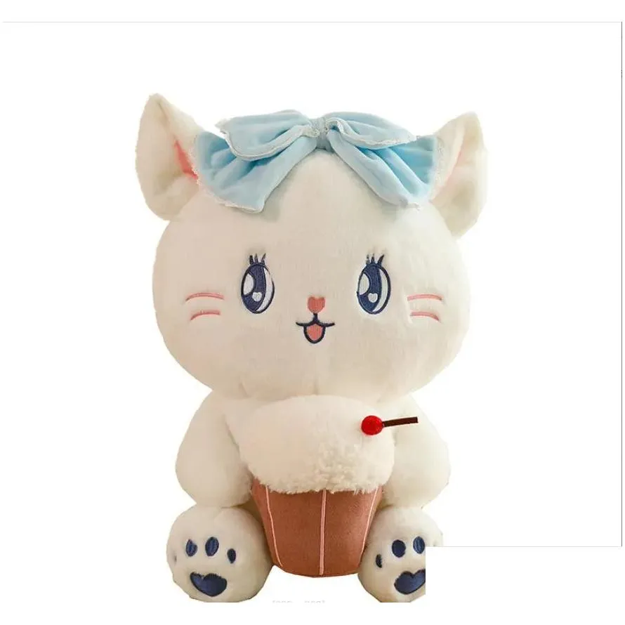 38cm Cute Cat With Ice Cream White Plush Toy Kawaii PP Cotton Stuffed Plush Sleeping Pillow Festival Gift Doll kids toys