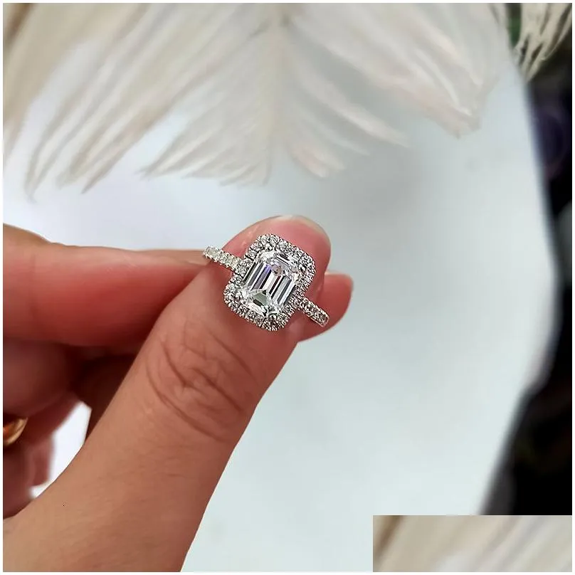 Wedding Rings Emerald cut 2ct Lab Diamond Ring Bridal sets Real 925 sterling silverEngagement band for Women Gem Jewelry 230303