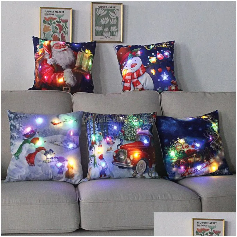 christmas light pillow covers 18 x 18 inch christmas pillow cover xmas pillow case with led lights rustic sofa back throw cushion cover for winter