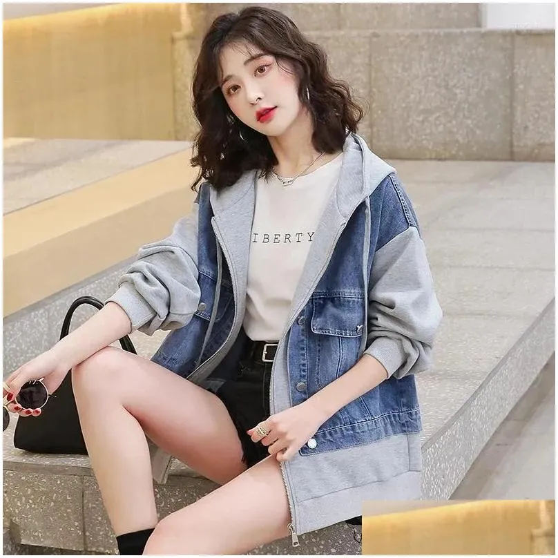 Women`s Jackets Fake Two-piece Denim Hoodies Coat Women Spring Autumn Trend Oversized Cardigan Casual Loose Hooded Jacket Streetwear