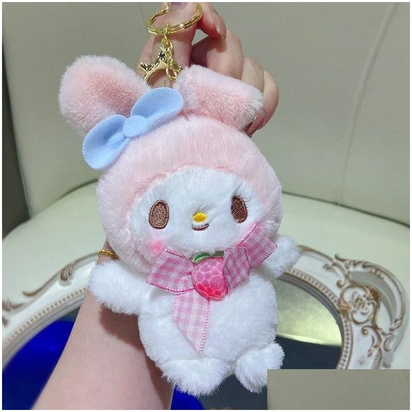 Fashion Cute Kuromi Plush Pendant Keychain Jewelry Backpack Ornament key Ring About 12cm