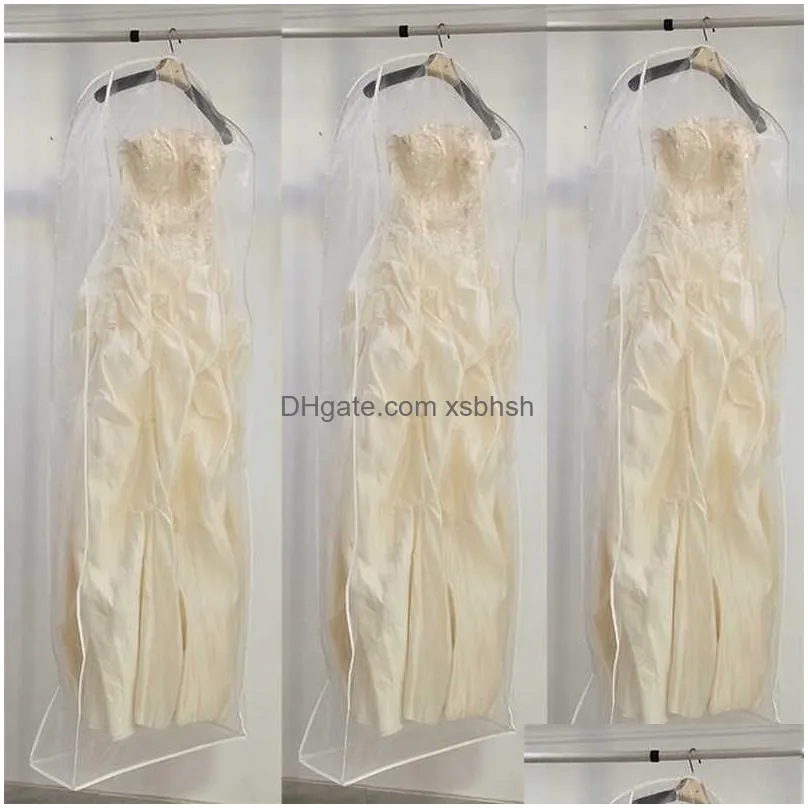  storage bags double-sided transparent tulle/voile wedding bridal dress dust cover with side-zipper for home wardrobe gown storage