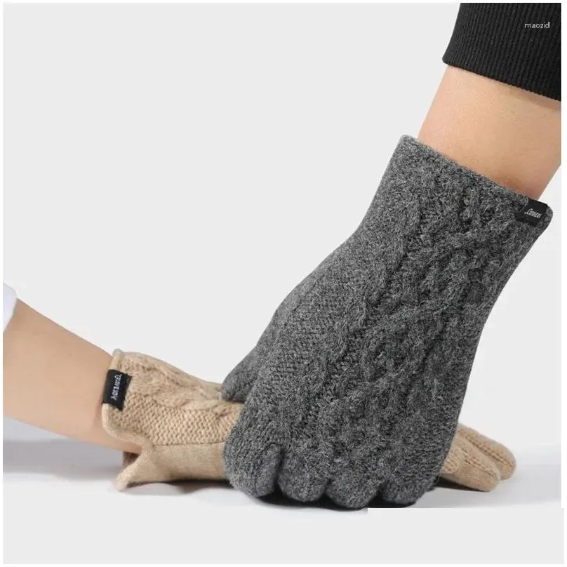 Cycling Gloves Winter Warm Cashmere Knitted Outdoor Riding Windproof For Men Women Plus Velvet Thick Couple Touch Screen