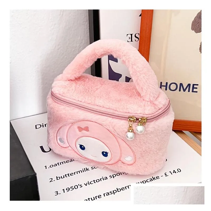 Girls Fuzzy Cosmetics Zipper handbag Girl Kuromi Melody Casual Princess Accessories bags big Capacity