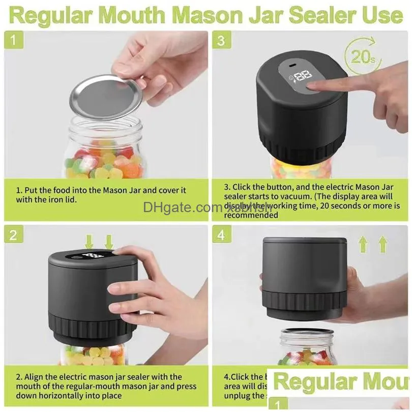 electric mason jar vacuum sealer kit cordless auto jar sealer for food storage with wide-mouth and regular-mouth mason jar lids