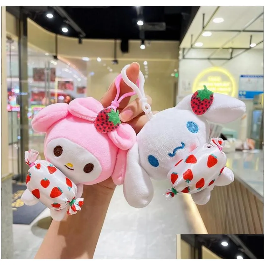 INS Cute Cinnamoroll Kuromi Plush Keychain Jewelry Schoolbag Backpack Ornament Hanger Kids Toy Gifts About 12cm