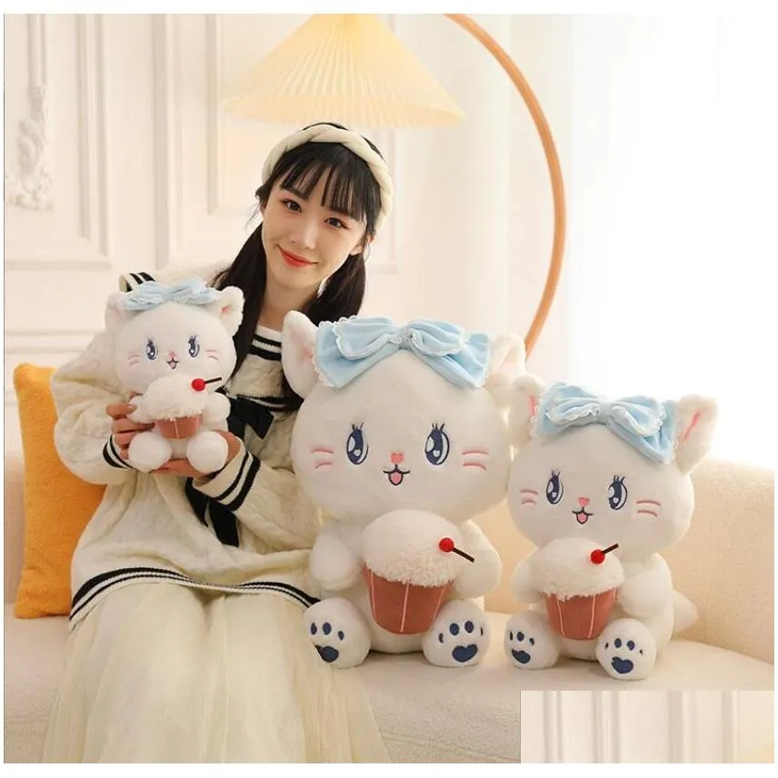 38cm Cute Cat With Ice Cream White Plush Toy Kawaii PP Cotton Stuffed Plush Sleeping Pillow Festival Gift Doll kids toys