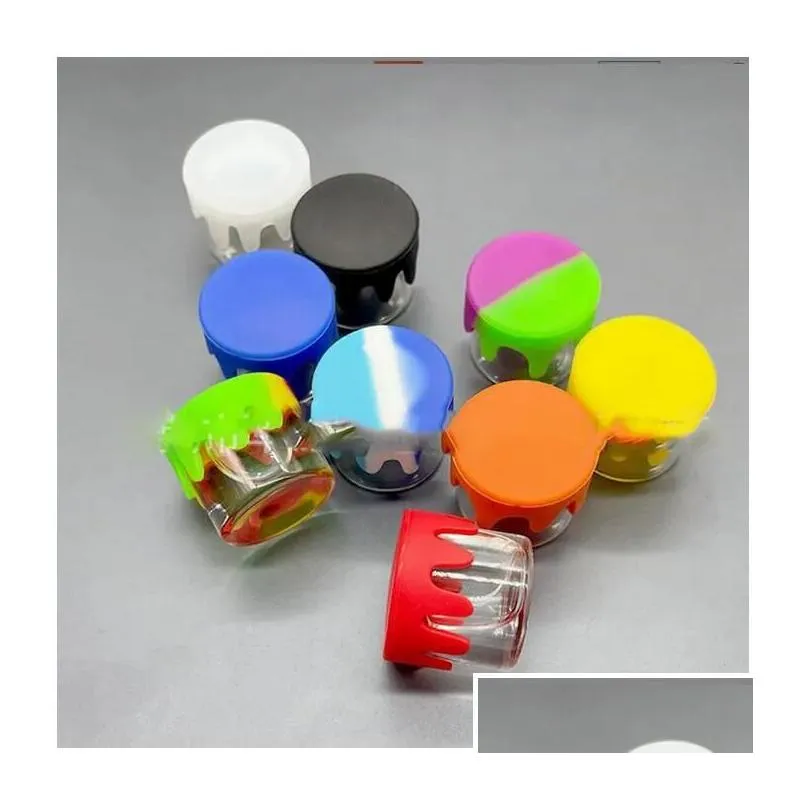 6ml Dry Herb Container Food Grade Nonstick Wax Storage with Silicone Lid Glass Box Oil Jar for Dab Vaporizer Jars