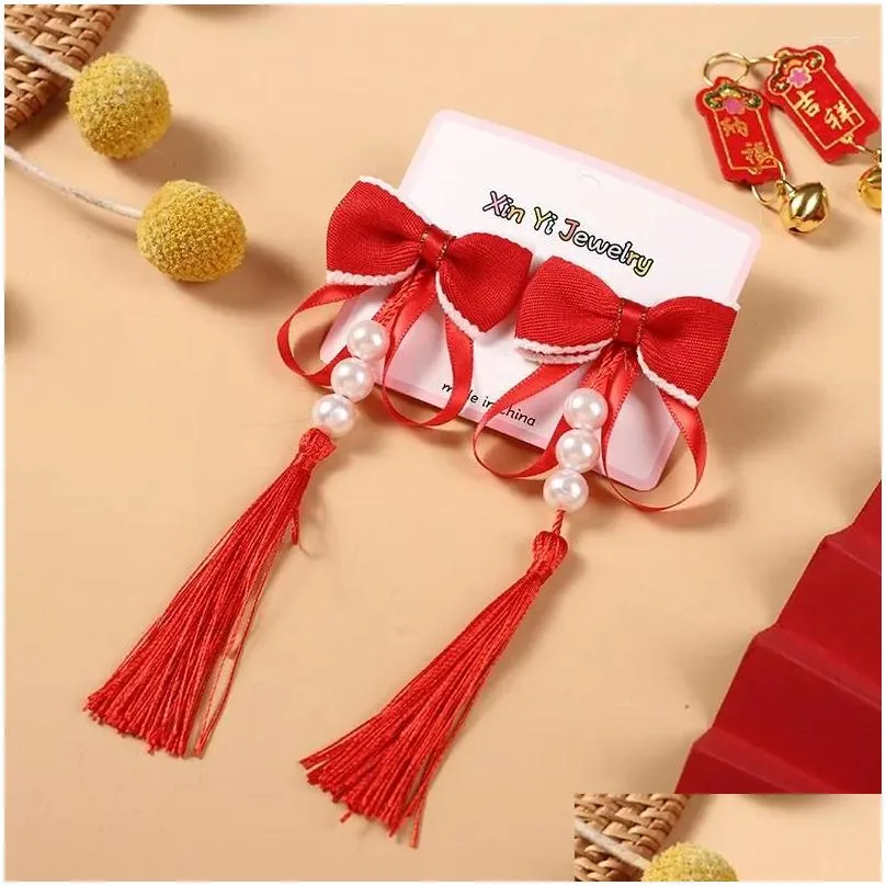 Hair Accessories 2PCS Red Children`s Clip Chinese Style Hanfu Headwear Women`s Wig Tassel Card Baby