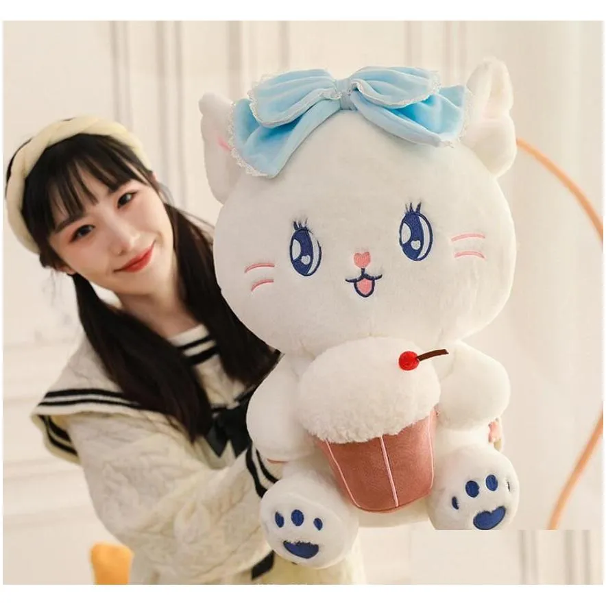 38cm Cute Cat With Ice Cream White Plush Toy Kawaii PP Cotton Stuffed Plush Sleeping Pillow Festival Gift Doll kids toys