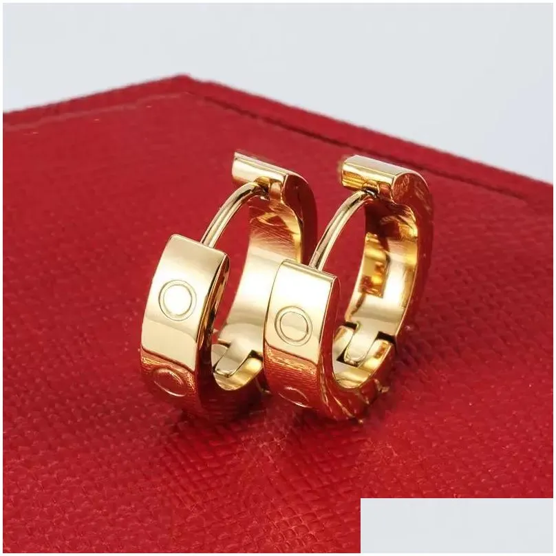 With Box Titanium steel 18K rose gold designer earring stud for women exquisite simple fashion women`s earrings jewelry gifts