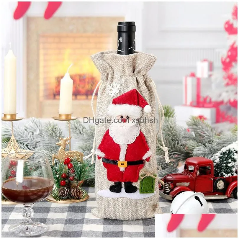christmas wine gift bags burlap drawstring wine bottle bags with rope for xmas gift holiday parties