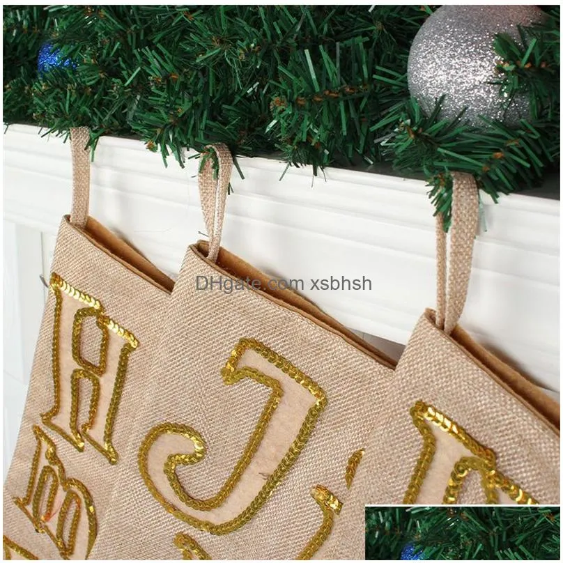 sequin letter christmas stocking gold sequins embroidered applique hanging for family decorations xmas gift