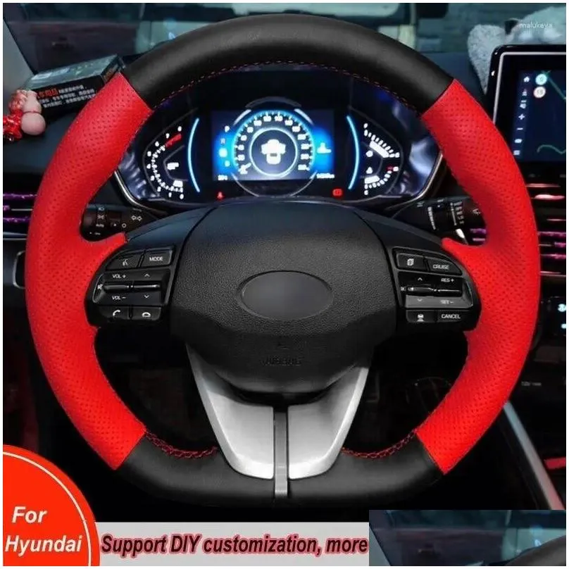 Steering Wheel Covers For Veloster I30 Elantra Cover Braid Red Black Leather