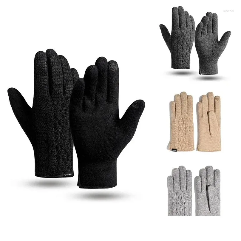 Cycling Gloves Winter Warm Cashmere Knitted Outdoor Riding Windproof For Men Women Plus Velvet Thick Couple Touch Screen