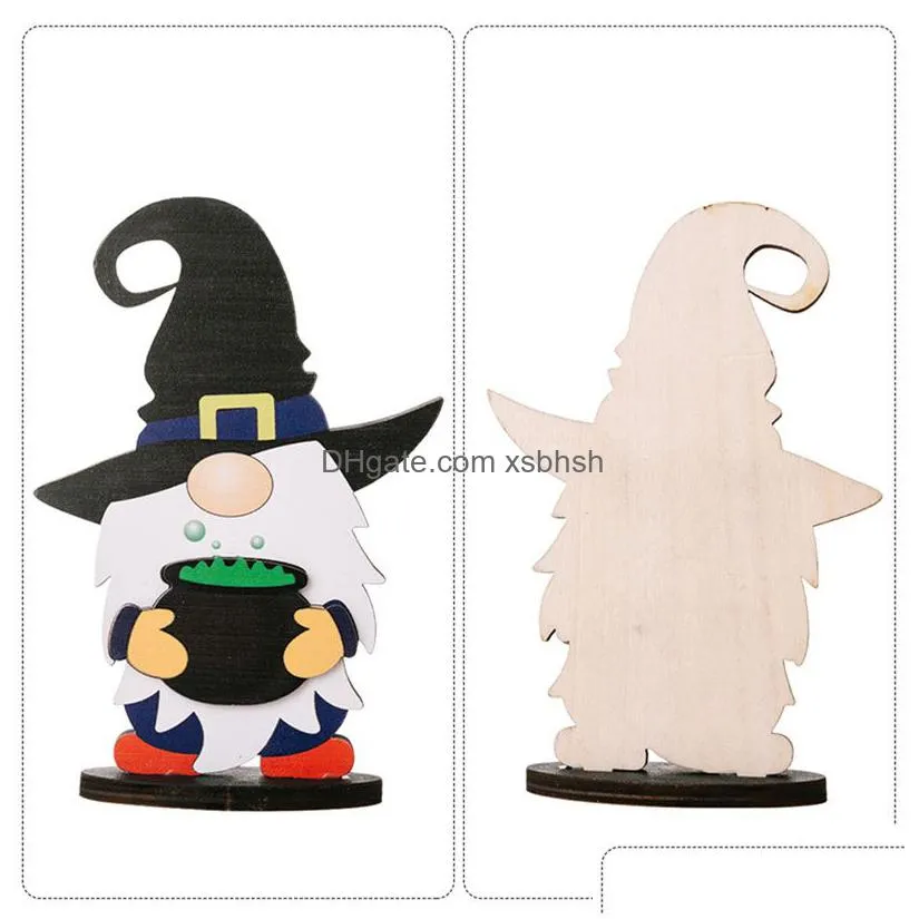 halloween wooden craft table decoration pumkin witch bat element wooden stand gnomes decoration