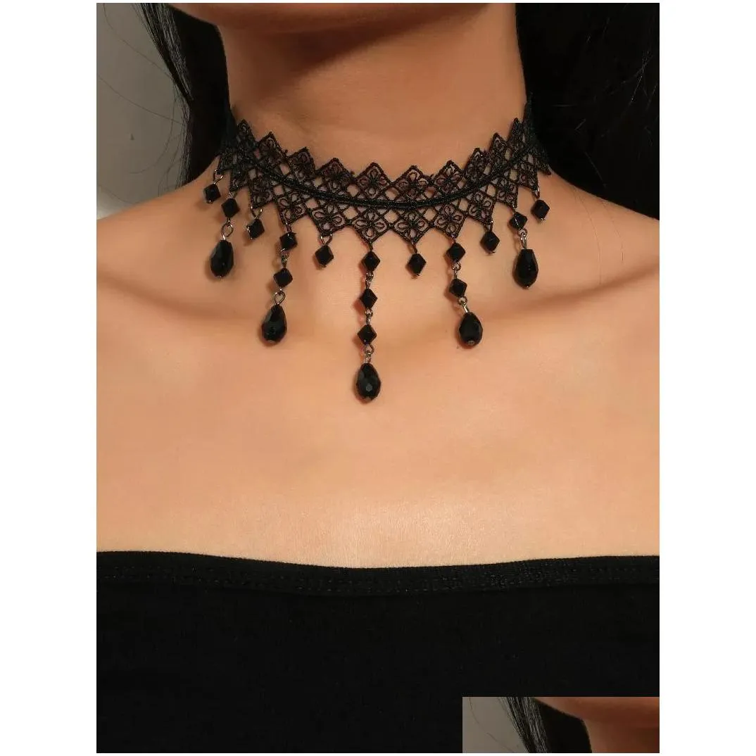 Chains Gothic Spider Web Lace Black Crystal Tassel Bounce Sexy Handmade Necklace Chain Thigh