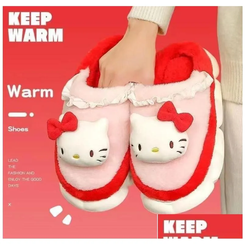 Ins Fashion Cartoon Cute Kuromi Melody Cinnamoroll Plush Slipper Home Warm Plush Slipper Festival Gift Size 35-40