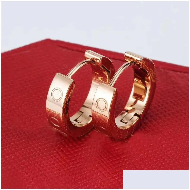 With Box Titanium steel 18K rose gold designer earring stud for women exquisite simple fashion women`s earrings jewelry gifts