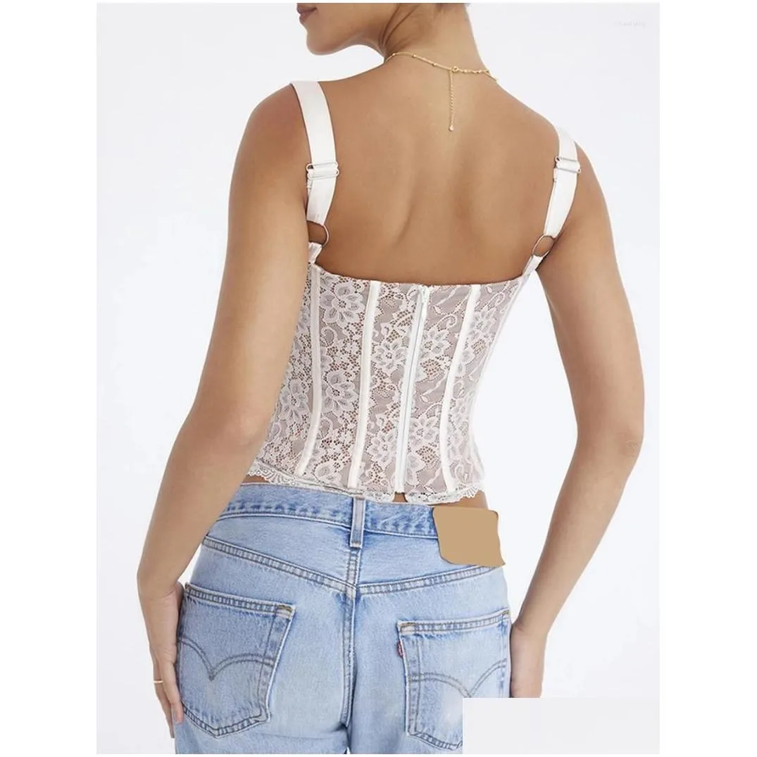 Women`s Tanks Women S Lace Corset Tank Tops Sleeveless Central-Clasp Front Slim Fit Boned Crop Bustier