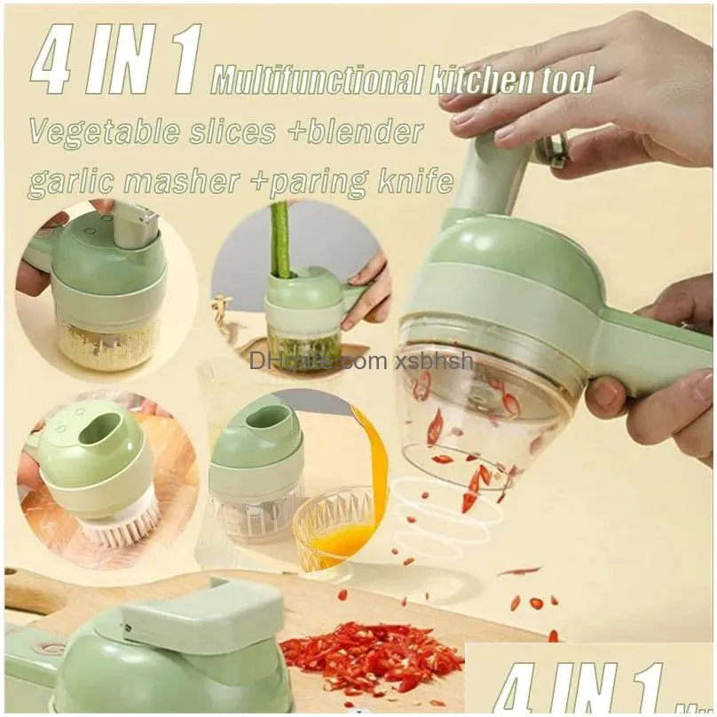  4 in 1 portable electric vegetable cutter set wireless food processor for garlic pepper chili onion celery ginger meat