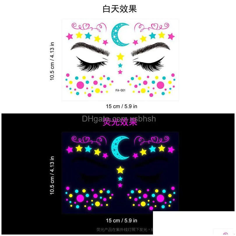 festival party fluorescent tattoos halloween butterfly waterproof face stickers temporary neon masquerade tattoo stickers