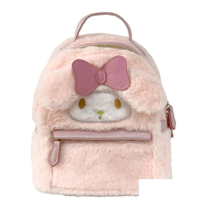 Kawaii Purple White Big Eye Plush Backpack Girl Cute Soft Accessories Zipper Bag Girls Birthday Gift Big Capacity