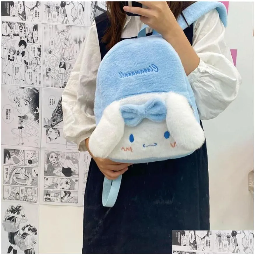 INS Fashion Kawaii Melody Kuromi Plush Backpack Girl Cute Soft Accessories Bag Big Capacity Girls Birthday Gift