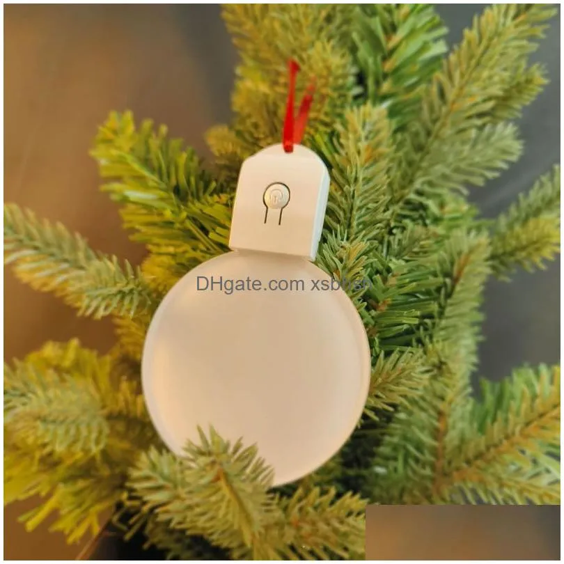 luminous sublimation blank acrylic led light christmas ornaments night light lamp round shaped hanging halloween christmas tree decoration with red