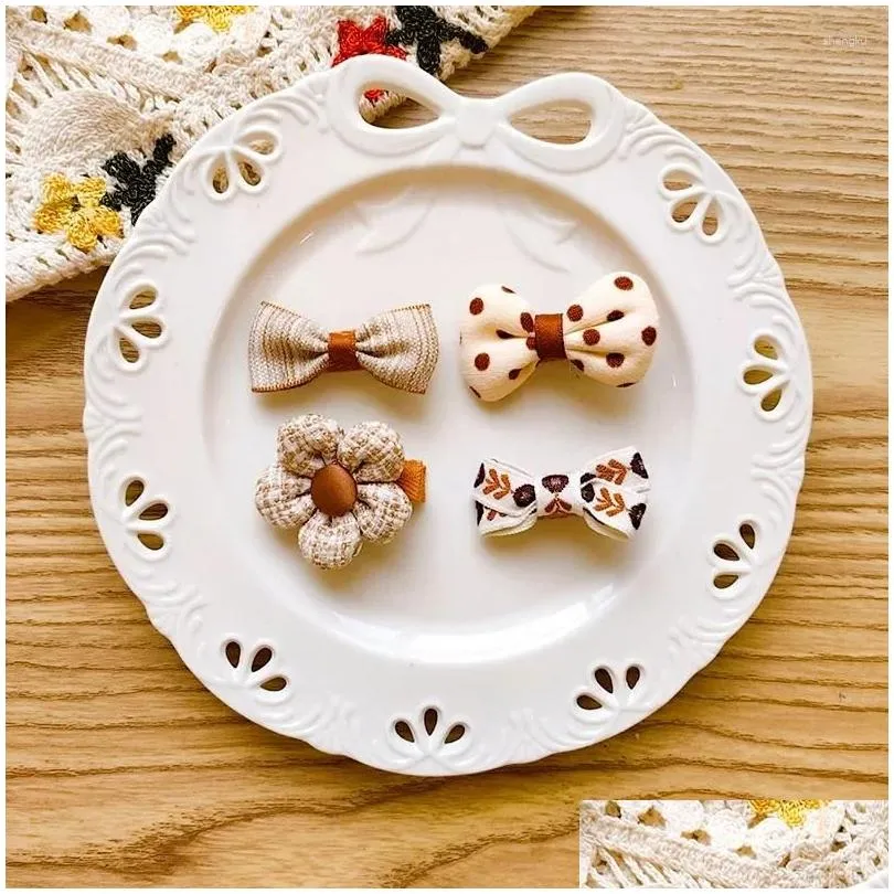 Hair Accessories 4pcs/set Cute Mini Baby Girl Clip Floral Bow Princess Hairpin For Toddler Lovely Bang Side