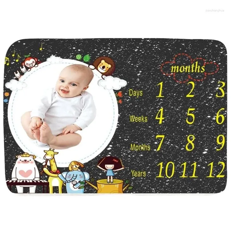 Blankets Baby Monthly Record Growth Milestone Blanket Born Soft Flannel Pography Props For Creative Background Cloth