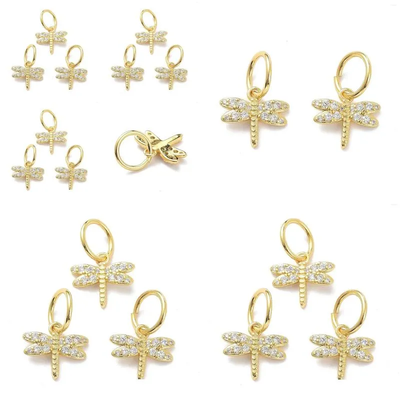 Charms 10pcs Dragonfly Pendant Real 18K Gold Plated Brass Micro Pave Clear Cubic Zirconia Charm For Women Necklace Diy Jewelry Making