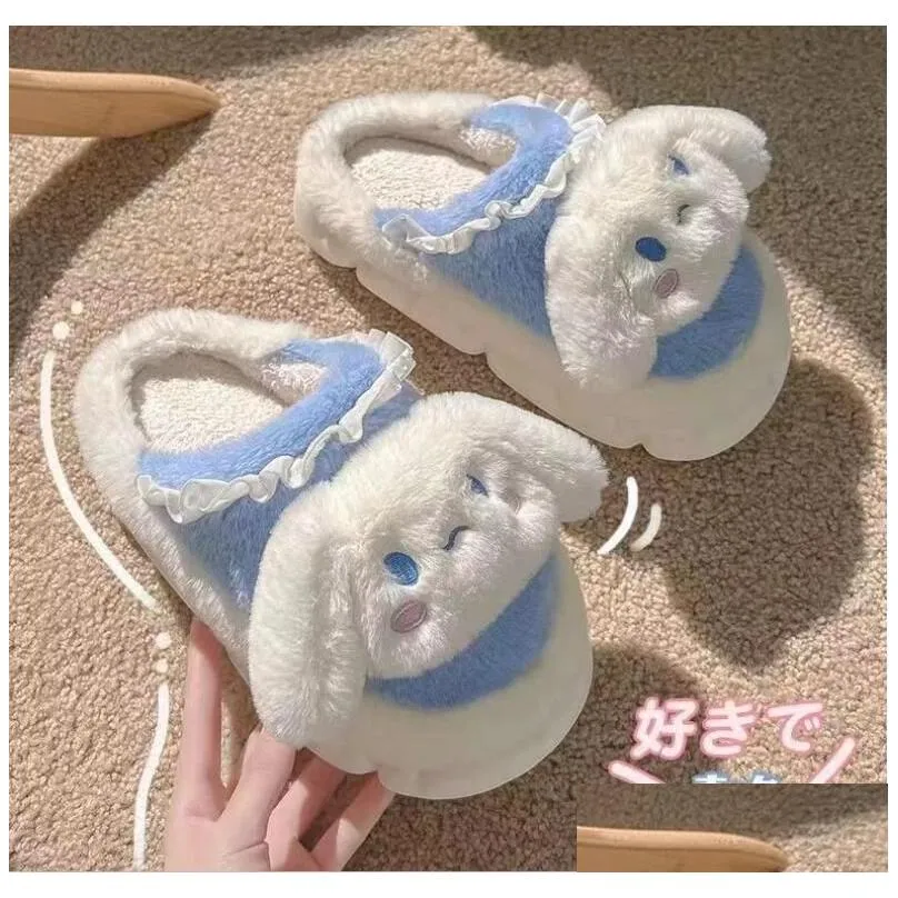 Ins Fashion Cartoon Cute Kuromi Melody Cinnamoroll Plush Slipper Home Warm Plush Slipper Festival Gift Size 35-40