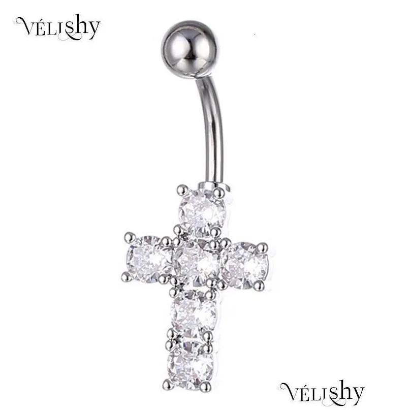 Nose Rings & Studs Nose Rings Studs Trendy Crystal Zircon Cross Belly Button Ring Piercing Fashion Navel Nail Puncture Body Jewelry A Dh4Hs