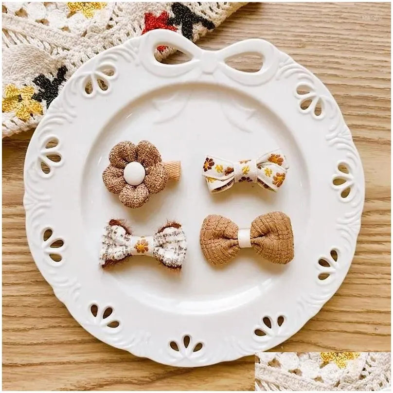 Hair Accessories 4pcs/set Cute Mini Baby Girl Clip Floral Bow Princess Hairpin For Toddler Lovely Bang Side