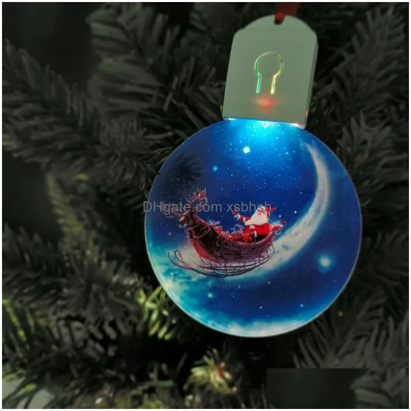 luminous sublimation blank acrylic led light christmas ornaments night light lamp round shaped hanging halloween christmas tree decoration with red