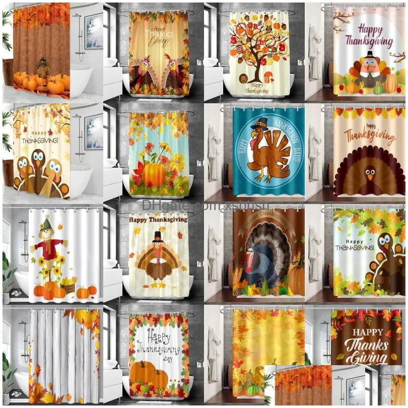 thanksgiving shower curtain fall maple leaves pumpkins sunflower and turkey shower curtains for bathroom autumn holiday curtain with