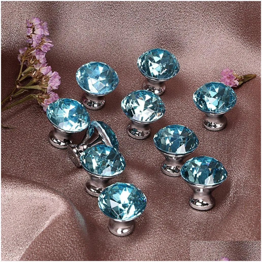 10pcs/set blue diamond shape crystal glass cabinet knob cupboard drawer handle/ for cupboard kitchen and bathroom cabinets