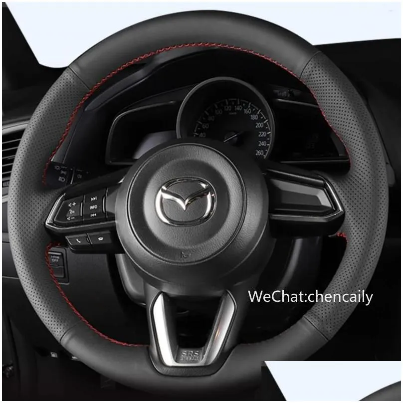 Steering Wheel Covers Suitable For 6 CX4 CX-5 3 Axela CX30 Artez Hand Stitched Perforated Non-slip Breathable Leather Cover