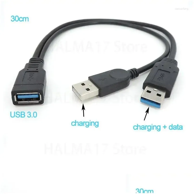 Computer Cables Black USB 3.0 Female To Dual 2 Male With Extra Power Supply Data Y Extension Cable Cord For 2.5