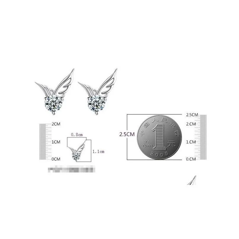 Stud New Womes Sier Color Jewelry Angel Wings Crystal Ear Earrings Shiny Cz Zircon Brincos Femme G533 Drop Delivery Ot9Ae