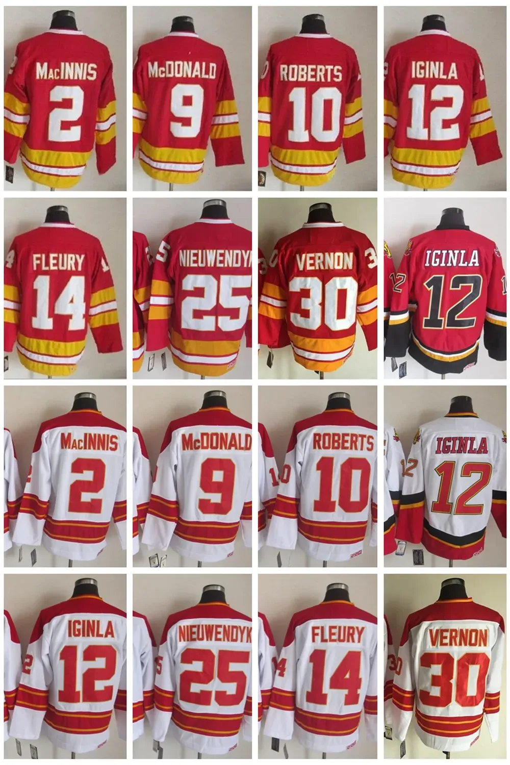 Calgary``flames``new Retro Ice Hockey Jerseys 2 Al Innis 9 Lanny Mcdonald 10 Gary Roberts 12 Jarome Iginla 14 Theoren Fleury 25