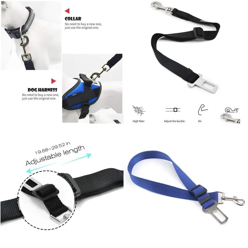 Dog Collars & Leashes Pet Dog Car Seat Belt Cat Leash Adjustable Vehicle Harness Lead Clip Safety Lever Traction Accessories Drop Deli Otihj