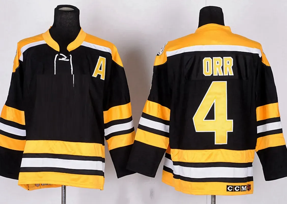 Vintage Hockey Jerseys #4 Bobby Orr Jersey MENS Black 75th Winter Classic Yellow Stitched Shirts 1976 Nation Team A Patch M-XXXL