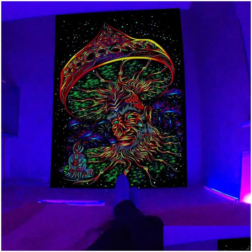 Tapestries escent Tapestry European and American Black Light Hanging Cloth Poster Home Decoration Background Psychedelic Trippy 230213