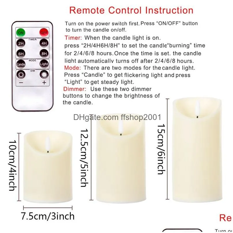 3pcs/set remote control led flameless candles battery realistic 3d dynamic flame candle lights led tea lights home decoration 220510