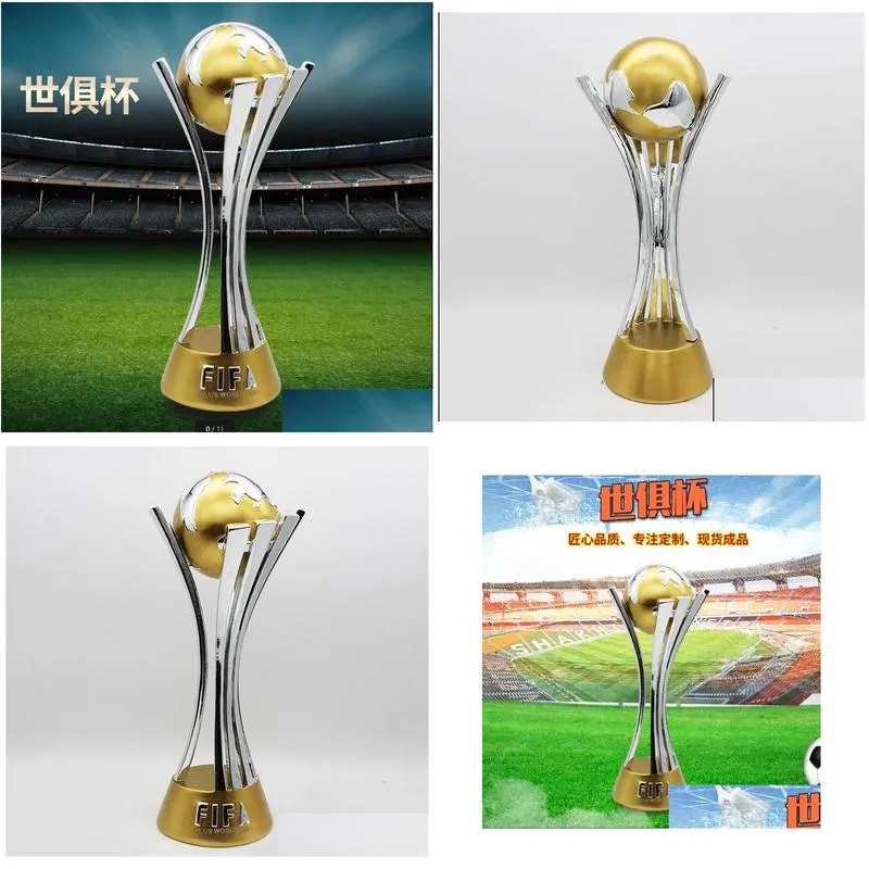 gold silver plated resin club world trophy soccer crafts cup football fans for collections and souvenir size 41.5cm