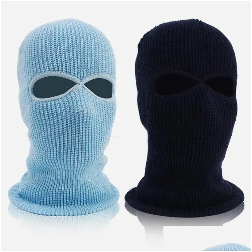 Cycling Caps & Masks Winter Head 2 Outdoor Motorcycle Cap Mask Ski Knitting Er Cycling Face Riding Hole Shield Fl Mountaineer Drop Del Ottvo