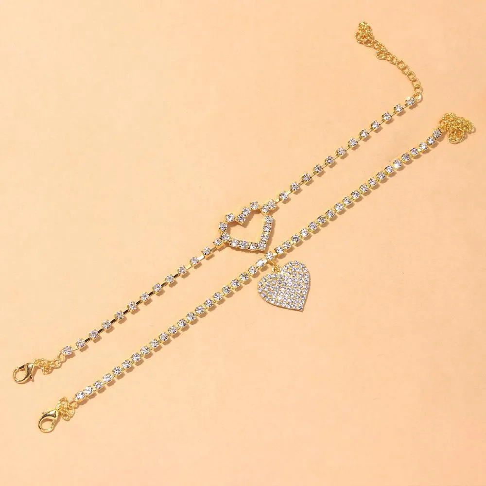 love anklet full of diamond shiny rhinestone anklet two-piece set