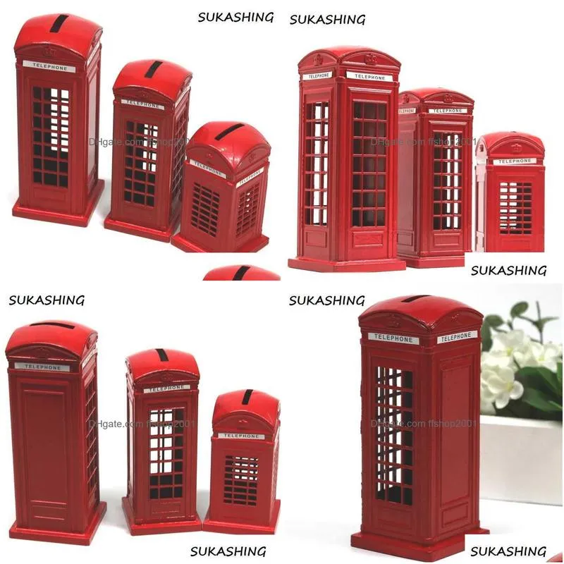 london telephone booth red die cast money box piggy bank uk souvenir s for kids home christmas decoration 210811